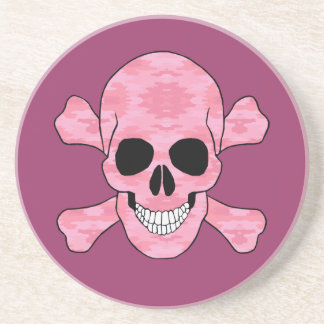 Posavasos De Arenisca Calavera De Camuflaje Rosa Y Montaña De Los Huesos