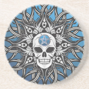 Posavasos De Arenisca Calavera de gótico - Azul