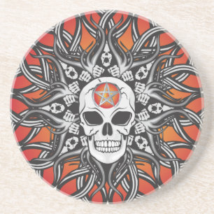 Posavasos De Arenisca Calavera de gótico - Naranja
