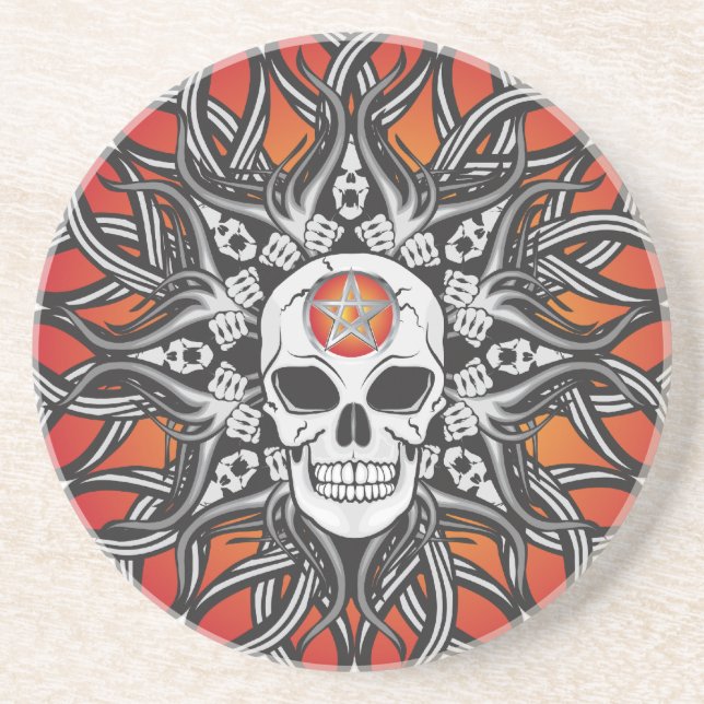 Posavasos De Arenisca Calavera de gótico - Naranja (Frente)