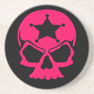 Posavasos De Arenisca Calavera rosa (fondo negro)