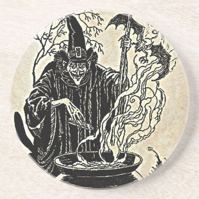 Posavasos De Arenisca Caldera de las brujas de Halloween (Frente)