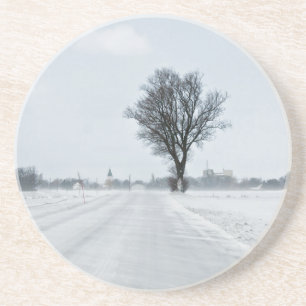 Posavasos De Arenisca Camino de invierno rural