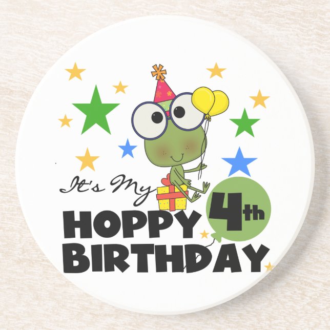 Posavasos De Arenisca Camisetas y regalos de cumpleaños de Hoppy Frog (Frente)