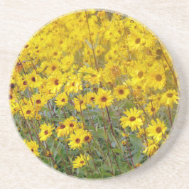 Posavasos De Arenisca Campo De Flores Amarillas Vibrantes