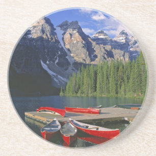 Posavasos De Arenisca Canadá, Alberta, Moraine Lake. Canoas rojas espera