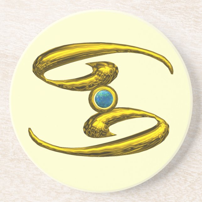 Posavasos De Arenisca CÁNCER ZODIAC CUMPLEAÑOS JEWEL Blue Opale ,Crema (Frente)