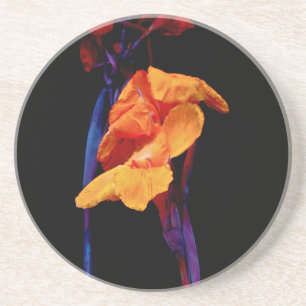 Posavasos De Arenisca Canna Lilies on Black With Blue