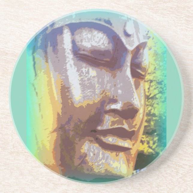 Posavasos De Arenisca Cara de Buda verde (Frente)