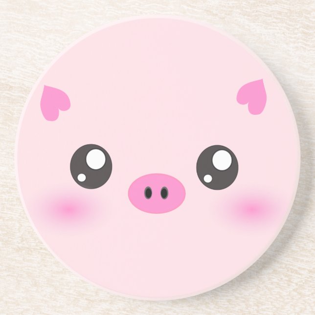 Posavasos De Arenisca Cara linda del cerdo - minimalism del kawaii (Frente)