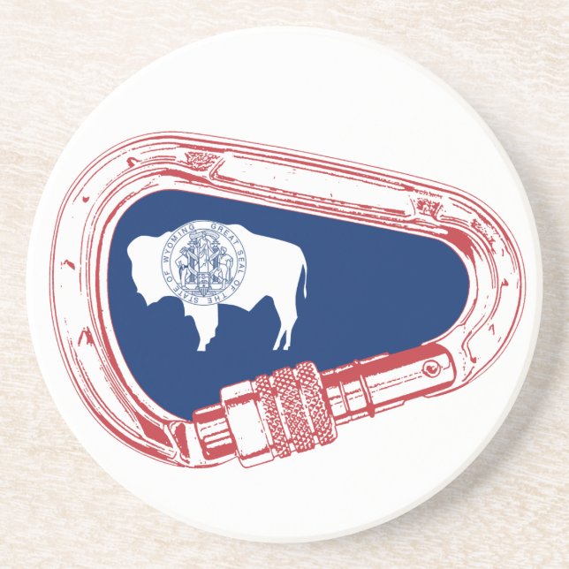 Posavasos De Arenisca Carabiner de escalada de bandera Wyoming (Frente)