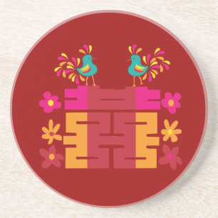 Posavasos De Arenisca Caracteres chinos de la felicidad doble