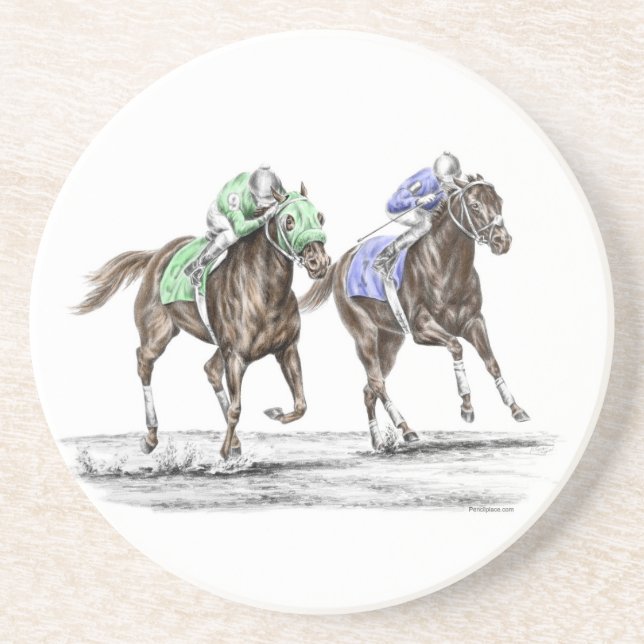Posavasos De Arenisca Carreras de caballos tosados (Frente)