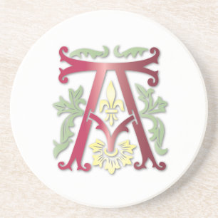 Posavasos De Arenisca Carta A Monograma Fleur de lis