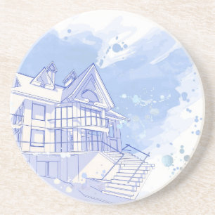 Posavasos De Arenisca casa: drenaje de la acuarela