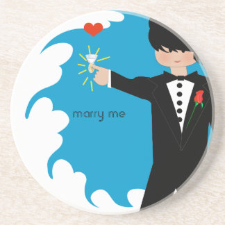 Posavasos De Arenisca Cásese conmigo Tuxedo Gran Diamond Damask Edge Coa