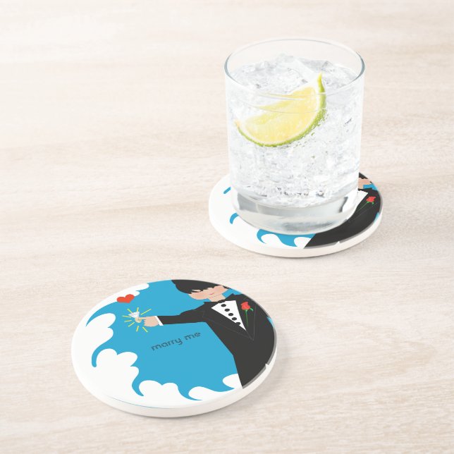 Posavasos De Arenisca Cásese conmigo Tuxedo Gran Diamond Damask Edge Coa (Lado)