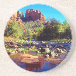 Posavasos De Arenisca Cathedral Rock reflejada en Oak Creek