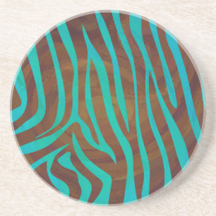 Posavasos De Arenisca Cebra Brown e impresión verde azulada