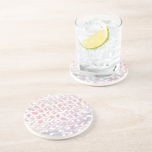 Posavasos De Arenisca Cebra Rosa y Chevron Blanco (Lado)
