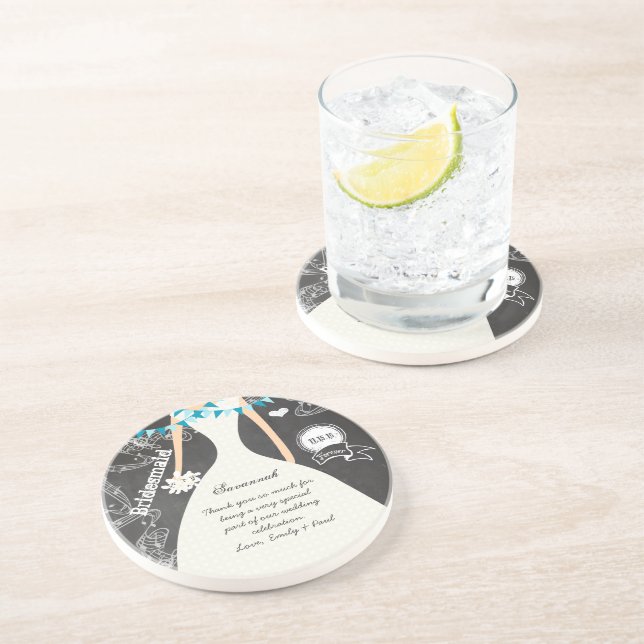 Posavasos De Arenisca Chalkboard Boda Gown Bridesmaid Keepsake Gift (Lado)