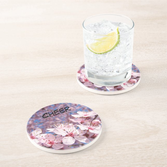 Posavasos de arenisca CHEER Flores rosadas Primave (Lado)