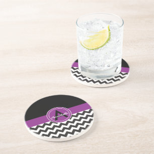 Posavasos De Arenisca Chevron púrpura negro