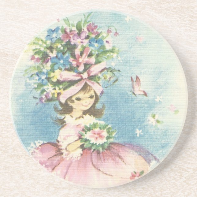 Posavasos De Arenisca Chica de flores de cosecha (Frente)