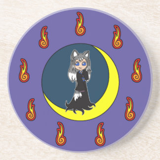 Posavasos De Arenisca Chica lindo del zorro plateado (Kitsune)