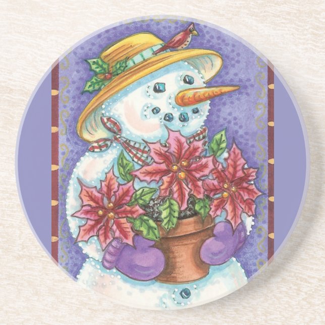 Posavasos De Arenisca Chica Navidad con poinsettia (Frente)
