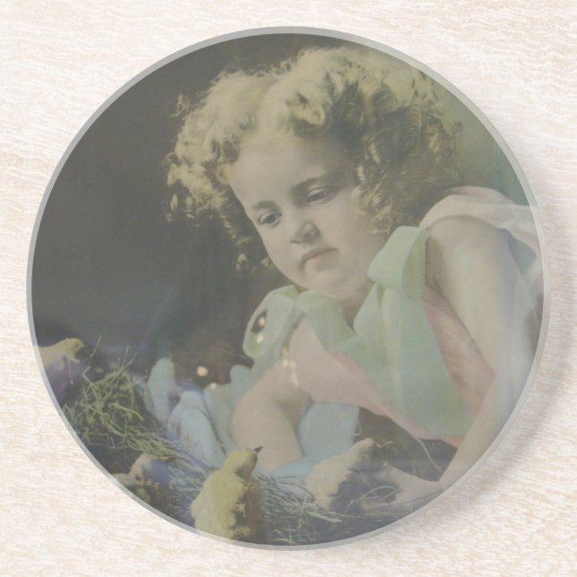 Posavasos De Arenisca Chica Vintage Con Chicas (Frente)