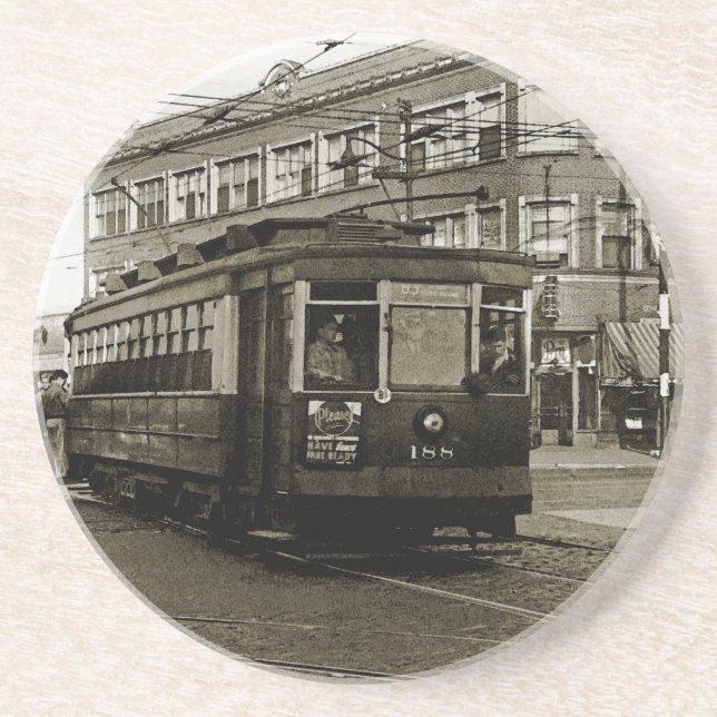POSAVASOS DE ARENISCA CHICAGO 63 Y OCCIDENTE 1952 TROLLEY ART SEPIA