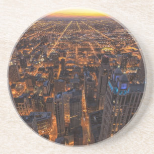 Posavasos De Arenisca Chicago céntrica en la puesta del sol