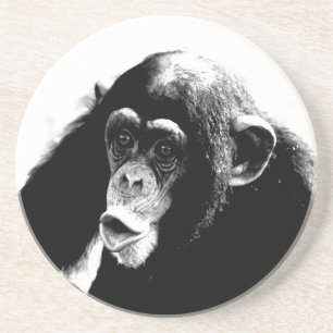 Posavasos De Arenisca Chimpancé blanco negro