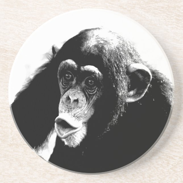 Posavasos De Arenisca Chimpancé blanco negro (Frente)