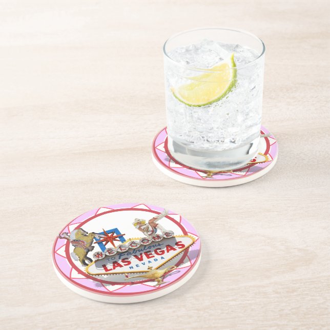 Posavasos De Arenisca Chip Pink Las Vegas Poker (Lado)