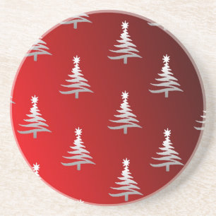 Posavasos De Arenisca Christmas Trees Silver on Red