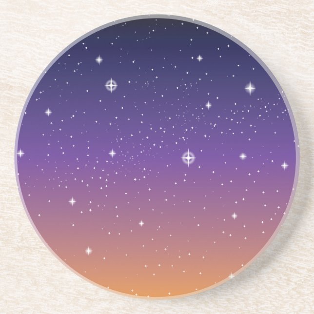 Posavasos De Arenisca Cielo de estrellas morado y dorado (Frente)