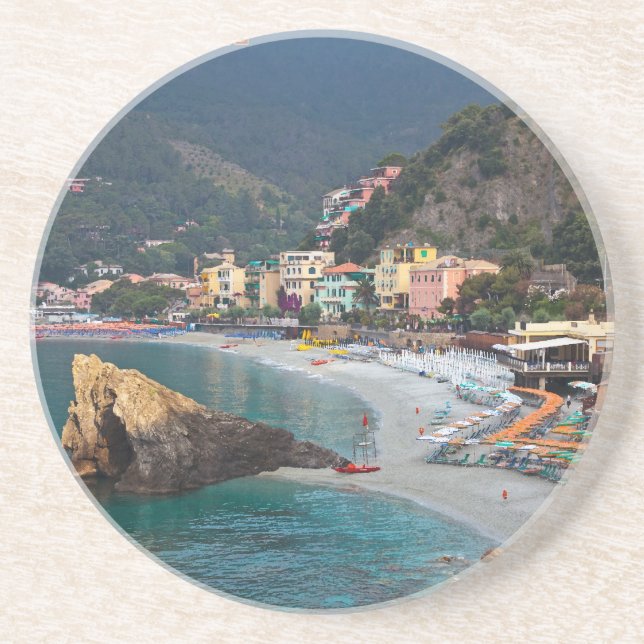 Posavasos De Arenisca Cinque Terre - playa de Monterosso de la mañana (Frente)