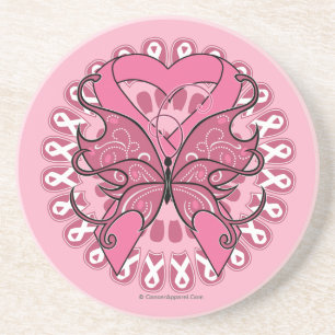 Posavasos De Arenisca Cinta cardíaca de mariposa - Cáncer de mama