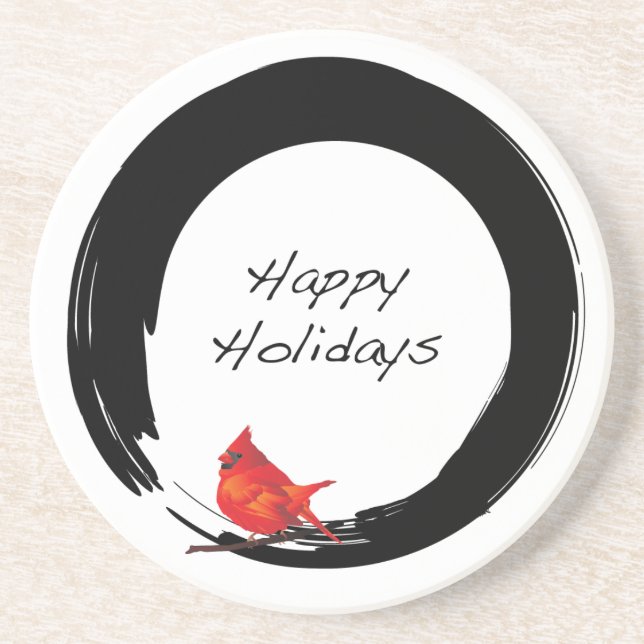 Posavasos De Arenisca Círculo zen con el cardenal Navidad (Frente)