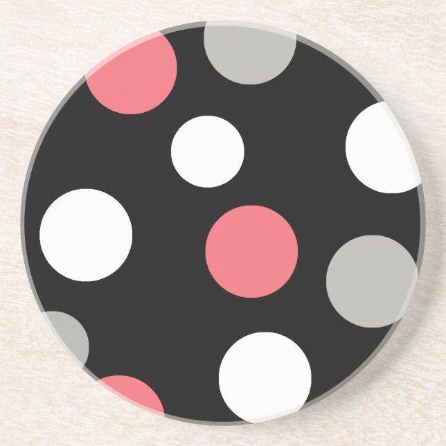 Posavasos De Arenisca Círculos de bolas Patrón Cordón blanco gris rosado (Frente)