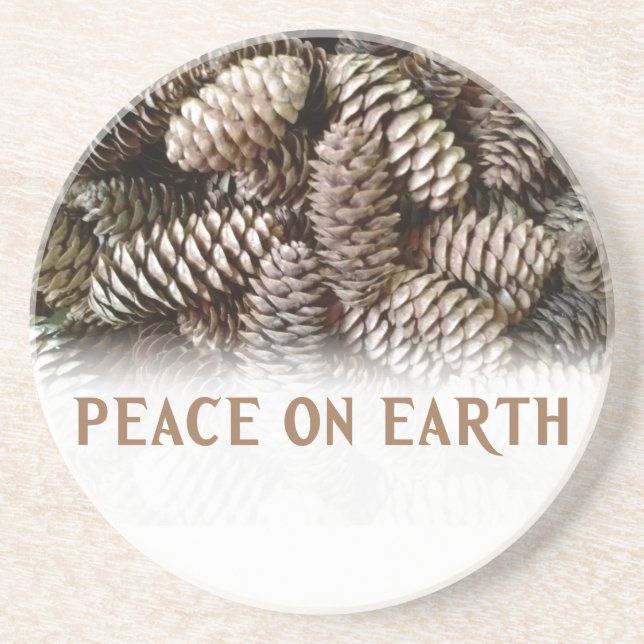 Posavasos De Arenisca Clásico Holiday Pine Cone Peace On Earth (Frente)