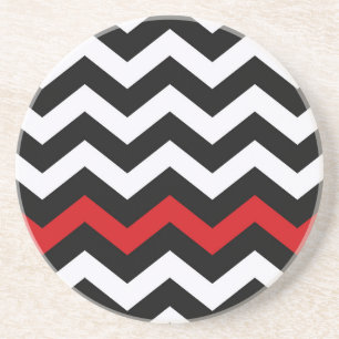 Posavasos De Arenisca Clásico Zigzag blanco y negro con rojo