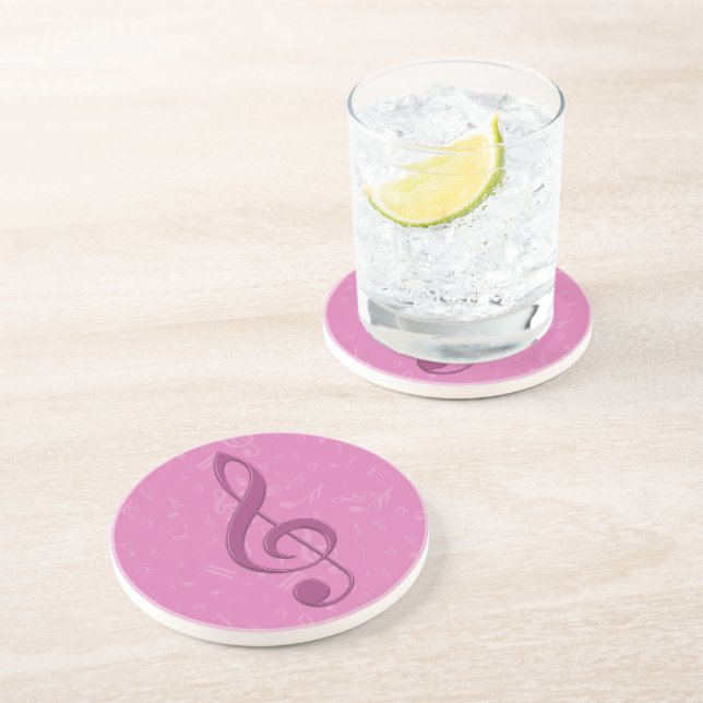Posavasos De Arenisca Clef y notas musicales de Girly Pink (Lado)