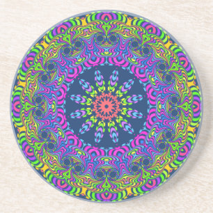 Posavasos De Arenisca Clock Mandala - neon 2