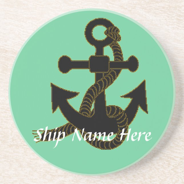 Posavasos De Arenisca Coaster - Ancla de barco con nombre (Frente)