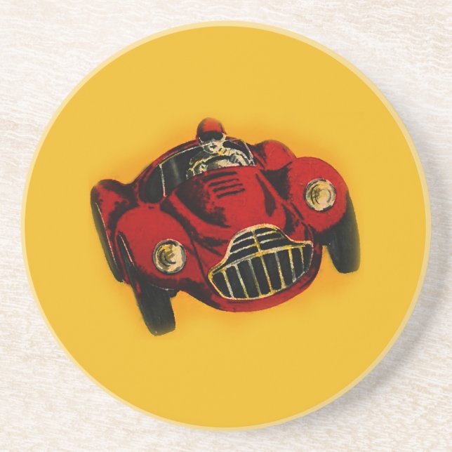 Posavasos De Arenisca Coche de Carreras automática amarillo rojo antiguo (Frente)