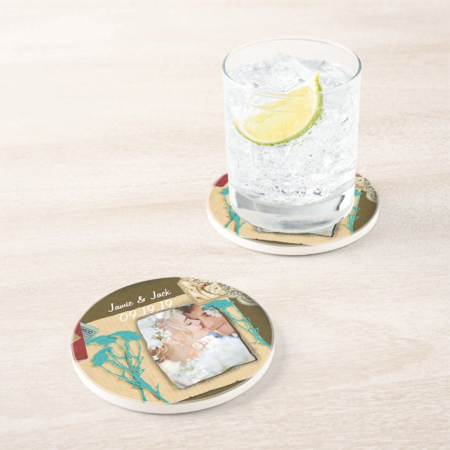 Posavasos De Arenisca Collage de fotos Vintage personalizado (Lado)