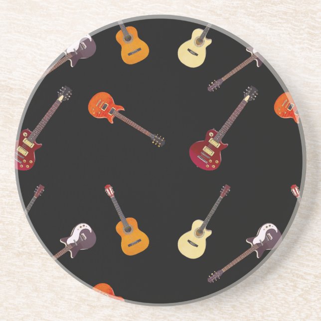 Posavasos De Arenisca Collage de la guitarra acústica eléctrica y (Frente)